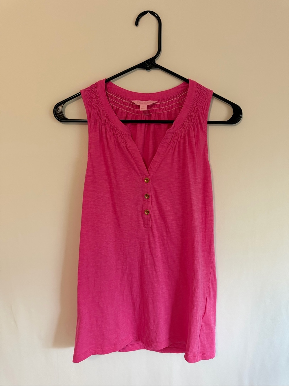 Lilly Pulitzer Top Women XS Pink Essie Sleeveless Smocked Shoulders Casual